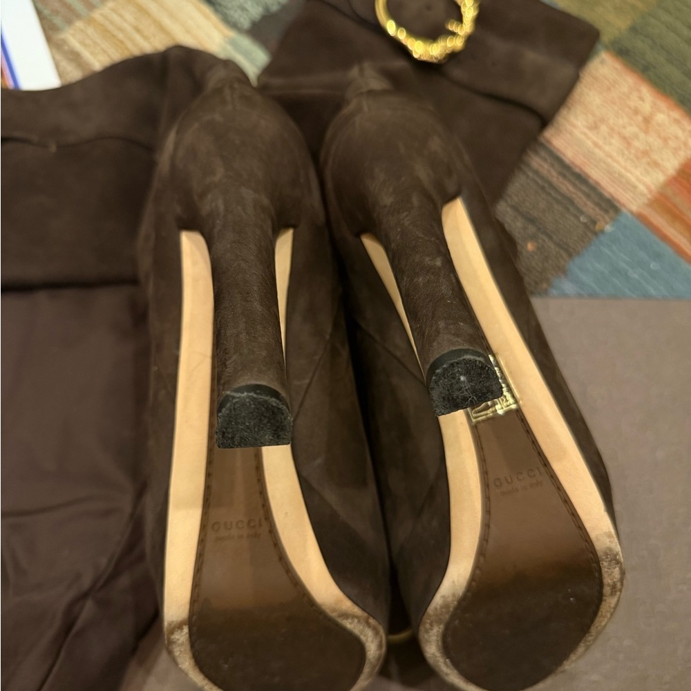 Gucci Dark Brown Suede Over-the-Knee Heeled Boots